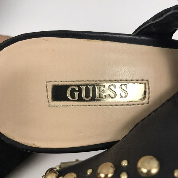 Guess GWCooper Black Studded Heels Leather Gold Tone Studs High Heel Shoe 7 N - Picture 2 of 5